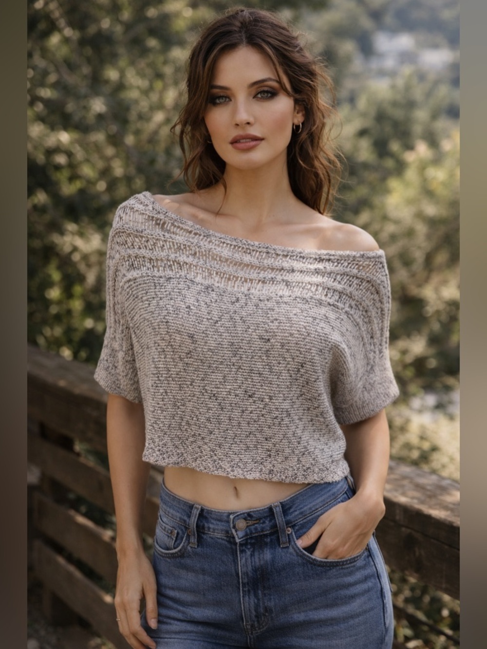 VPL Knit Asymmetrical Sweater White Slate Blue Open Weave Luxe Top Small off
